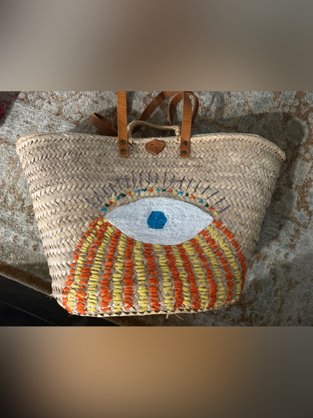 Boho evil eye beach bag with two strap lengths
